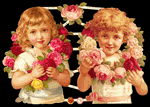 Glansbilledeark - 2 piger med blomster