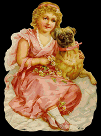 Glansbilledeark - Pige med lille hund