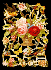 Glansbilledeark - Fugle og blomster
