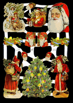 Glansbilledeark - Julemænd og pyntet træ