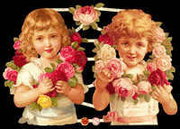 Glansbilledeark - 2 piger med blomster