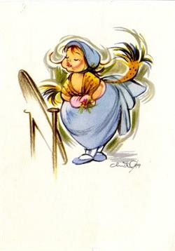 Christeltegning - Lille pige ved spejl 1949