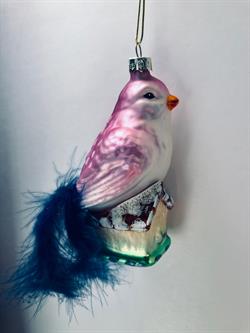 Julepynt - Rosa fugl med blå fjerhale