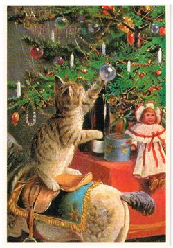 Kort - Kat leger med julekugle
